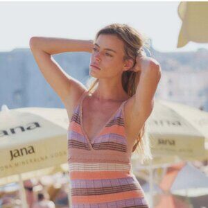 Auguste The Label Macey Crochet Linen Blend Knit Midi Dress Boho